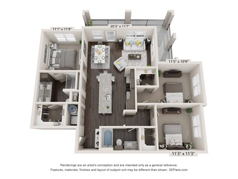 three bedroom floorplan